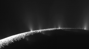 One of Cassini's images of geysers on Enceladus.